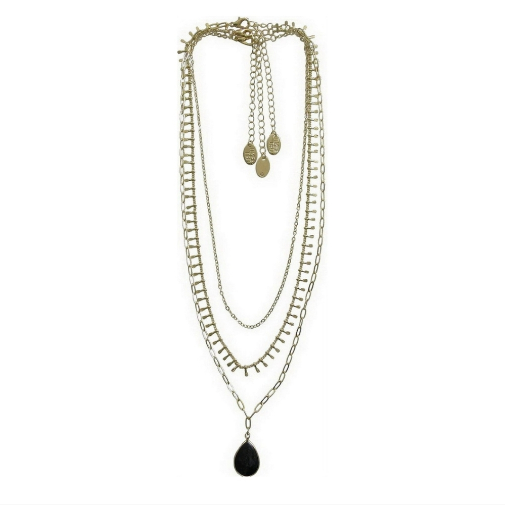 Three Rows Hanging Stones Layered Necklace Set - Picture 8 of 8